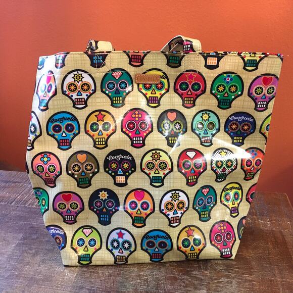 Consuela Grab N' Go Basic Sugar Skulls Tote Bag Everyday Yellow Retired Print - Picture 3 of 12